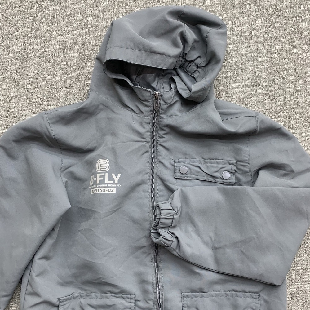 Born Fly Flight Style Windbreaker‎ Full Zip Nylon Jacket Gray Big Kids M
